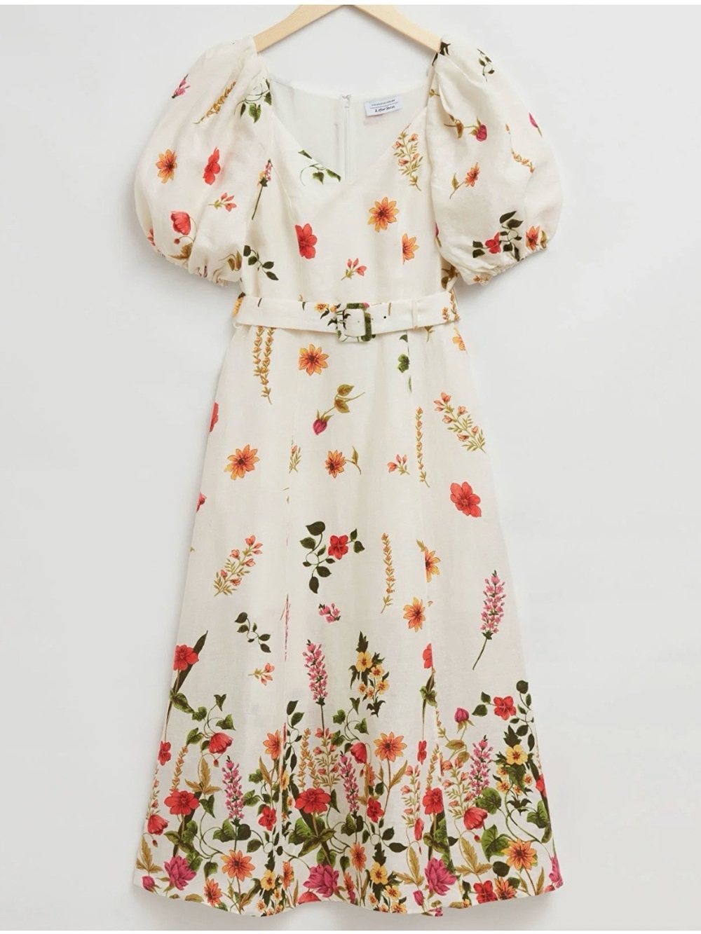& Other Stories Cream Midi Dress with Pink and Orange Floral Print